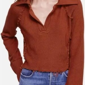 Free people Rust Collared Knit Women's Top - Casual Pullover